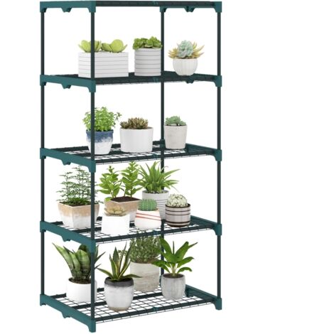 Pflanzenstand a 5 ripiani, alto 138 cm Portafiori per Innen Außen, Pflanzenregal aus Stahl Dunkelgrün