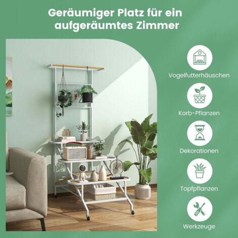 Pflanzenstander mit rankgitter metall blumentreppe auf rollen mehrzweckregal 80 x 85 x 175 cm wei