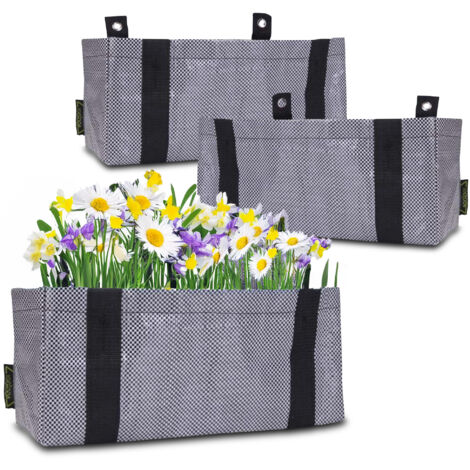 Pflanzentasche zum Hängen - 3er Set / je 40 x 17 cm - Hänge Blumentopf für Balkon und Geländer - Pflanzen Blumen Kräuter Beutel Tasche Topf