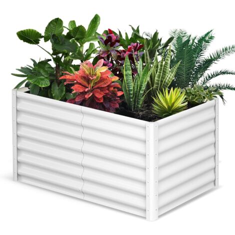 Pflanzgefäß aus verzinktem Metall, für Gartenarbeit, Outdoor,182x91x60cm, Pflanzkasten, Hochbeet, langer Gemüseabstand, Kräuter-Hochbeete für Container-Gartenarbeit,Weiß