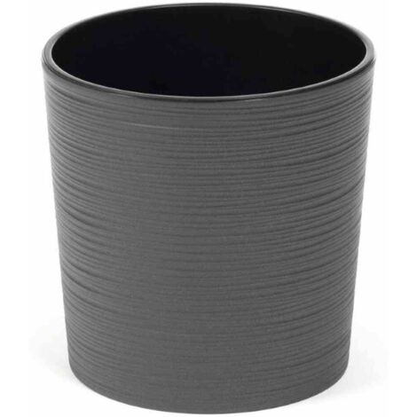Pflanzgefäß LOCON GROOVE, anthrazit Rillenoptik, Ø 30 x 30,5 cm Kunststoffgefäß mit Einsatz