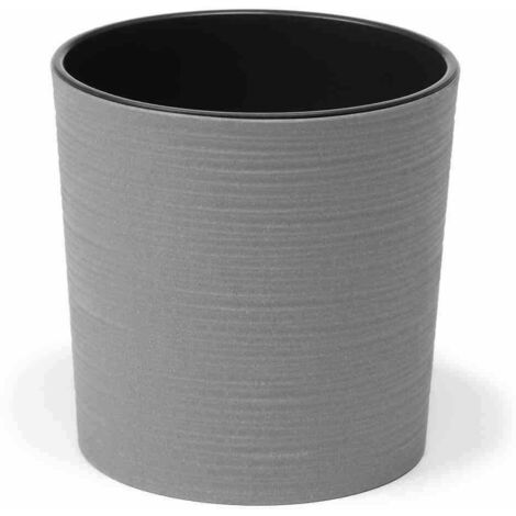 Pflanzgefäß LOCON GROOVE, grau Rillenoptik, Rillenoptik, Ø 30 x 30,5 cm Kunststoffgefäß mit Holzfaseranteil und Einsatz