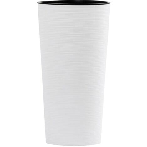 Pflanzgefäß LOCON, weiß Rillenoptik, Ø 30 x 57 cm Kunststoffgefäß mit Einsatz