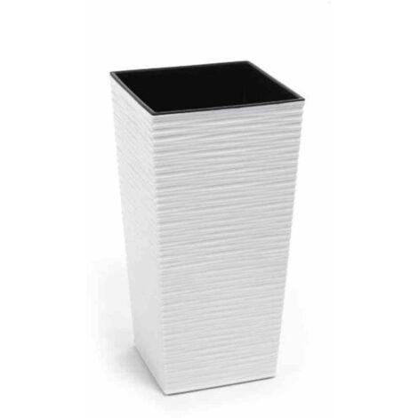 Pflanzgefäß NIZZA GROOVE, weiß Rillenoptik, 25 x 25 x 46,5 cm Kunststoffgefäß mit Einsatz