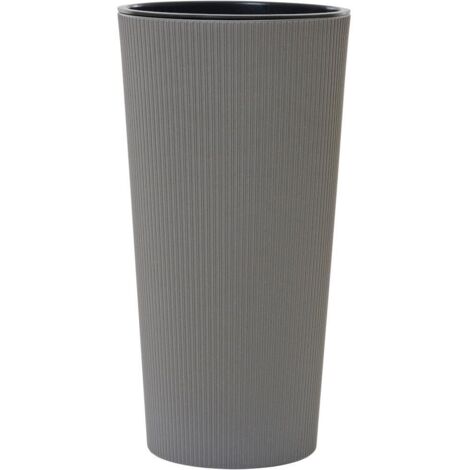 Pflanzgefäße LOCON STRIPE grau Streifenoptik, 25 x 46,5 cm Kunststoffgefäß mit Holzfaseranteil und Einsatz