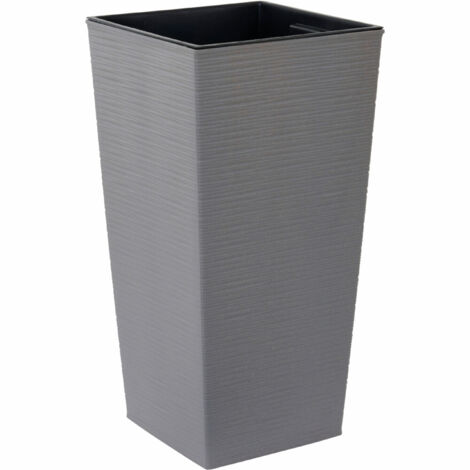 Pflanzgefäße NIZZA GROOVE grau Rillenoptik, 35 x 35 x 68 cm Kunststoffgefäß mit Holzfaseranteil und Einsatz
