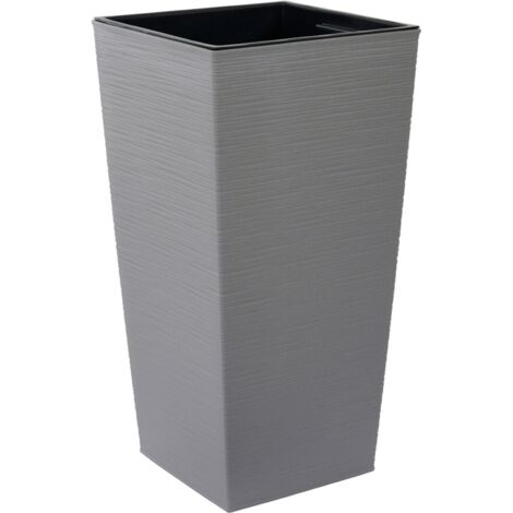 Pflanzgefäße NIZZA GROOVE grau Rillenoptik, 40 x 75 cm Kunststoffgefäß mit Holzfaseranteil und Einsatz
