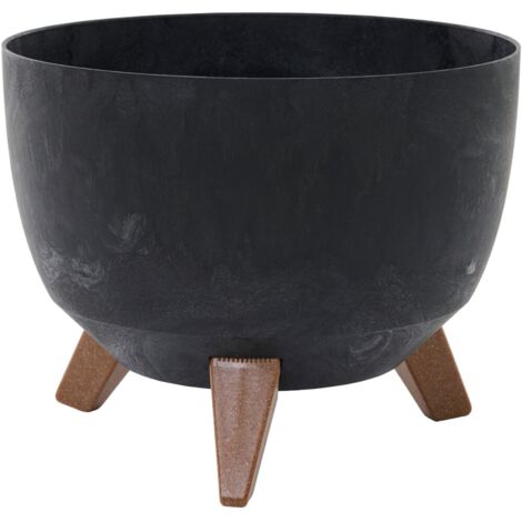Pflanzgefäße OSLO STONE schwarz Betonoptik, 29 x 23 cm Kunststoff auf Füßen mit Einsatz
