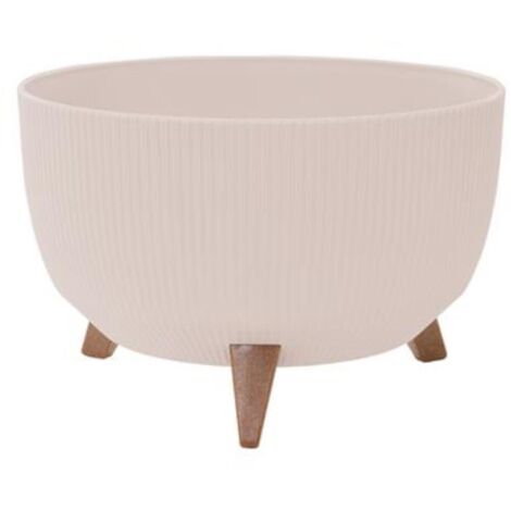 Pflanzgefäße OSLO STRIPE creme Streifenoptik, 40 x 25 cm Kunststoff/Holzfasern auf Füßen mit Einsatz
