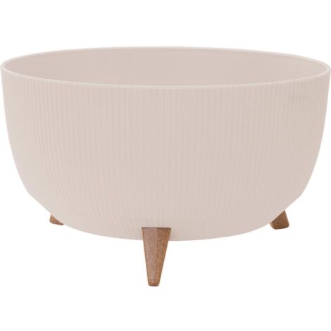 Pflanzgefäße OSLO STRIPE creme Streifenoptik, 47 x 26,5 cm Kunststoff/Holzfasern auf Füßen mit Einsatz