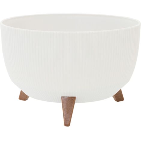 Pflanzgefäße OSLO STRIPE weiß Streifenoptik, 40 x 25 cm Kunststoff auf Füßen mit Einsatz