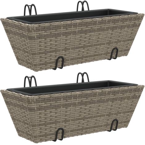 Pflanzkasten mit Haken 2 Stk. Grau Poly Rattan vidaXL