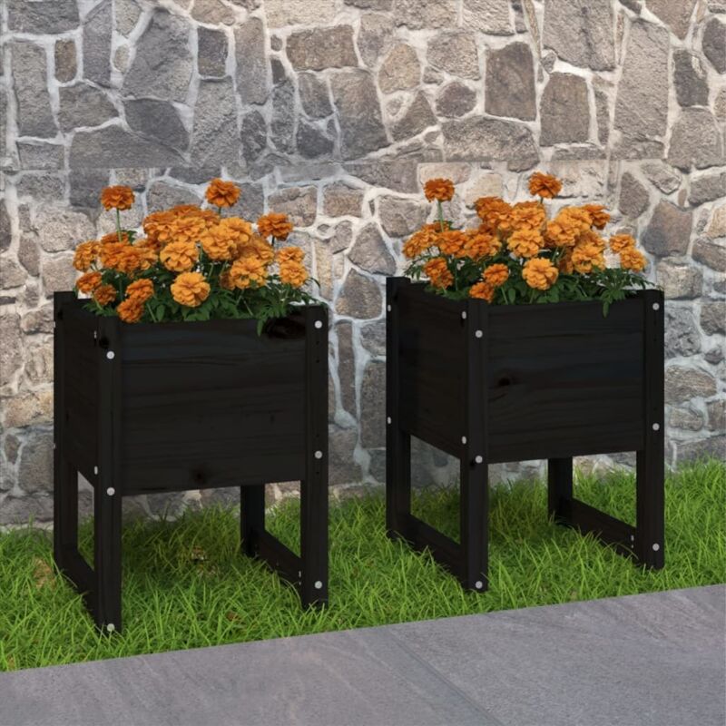 Pflanzkübel 2 Stk. Schwarz 40x40x52, 5 Cm Massivholz Kiefer - Vidaxl