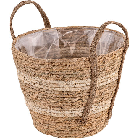 Pflanzkorb Seasons Natur Seegras Pflanzgefäß Blumenkorb 30 cm Folie Tragegriffe