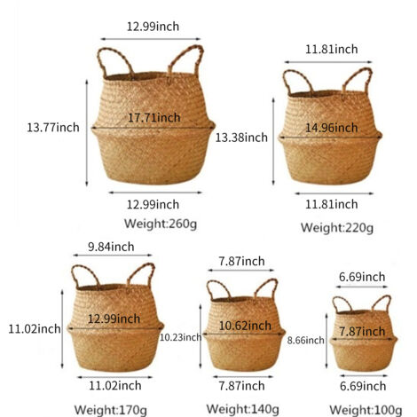Pflanzkorb: Umweltfreundlicher, handgefertigter Topf/Vase aus Flechtwerk für die Gartendekoration – Durchmesser 22 cm/27 cm/32 cm/38 cm/45 cm (optional), Naturfarbe, Grasmaterial