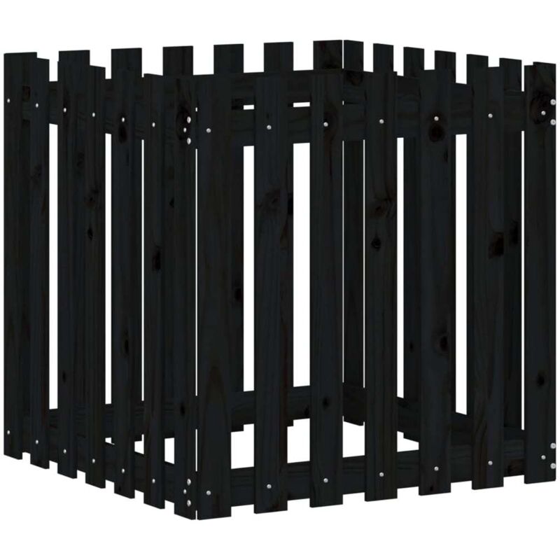 Vidaxl Pflanzkübel Lattenzaun-design Schwarz 70x70x70 Cm Kiefernholz