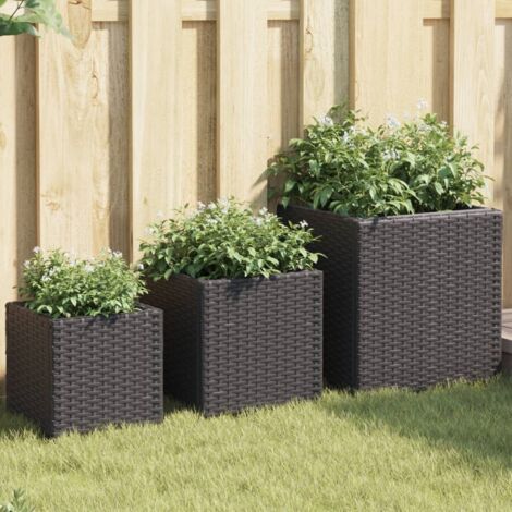 Pflanzkübel 3 Stk. Schwarz Poly Rattan vidaXL883153