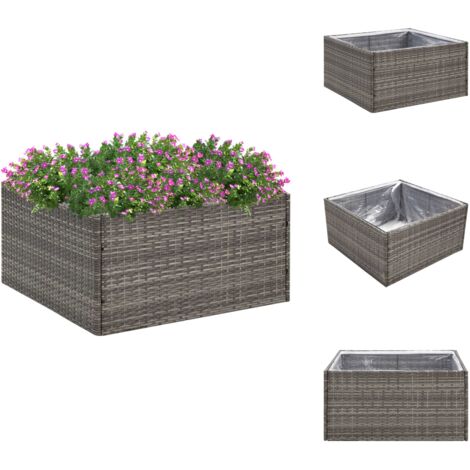 Pflanzkübel Grau 80x80x40 cm Poly Rattan - Pflanzkübel - Blumentopf - Gartenmöbel - Balkon Dekoration - Outdoor Möbel