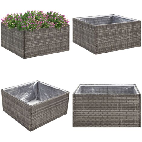 Pflanzkübel Grau 80x80x40 cm Poly Rattan - Pflanzkübel - Blumentopf - Gartenmöbel - Balkon Dekoration - Outdoor Möbel - Home & Living