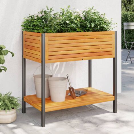 Pflanzkübel mit Ablage 80x45x80 cm Massivholz Akazie und Stahl vidaXL371868