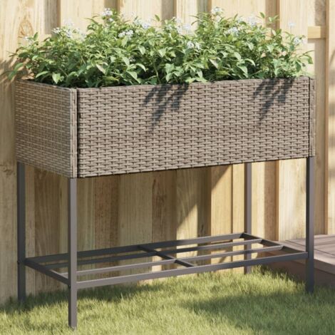 Pflanzkübel mit Ablage Grau Poly Rattan vidaXL