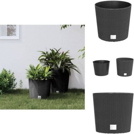 Pflanzkübel mit herausnehmbaren Einsatz Anthrazit 15/15,3 L PP - Blumentopf - Pflanzgefäß - Rattan Optik - Gartendekoration - Outdoor Deko