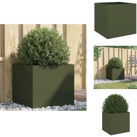 Pflanzkübel Olivgrün 49x47x46 cm Stahl - Blumentopf - Gartentöpfen - Stahltöpfe - Hochbeet - Balkonbepflanzung