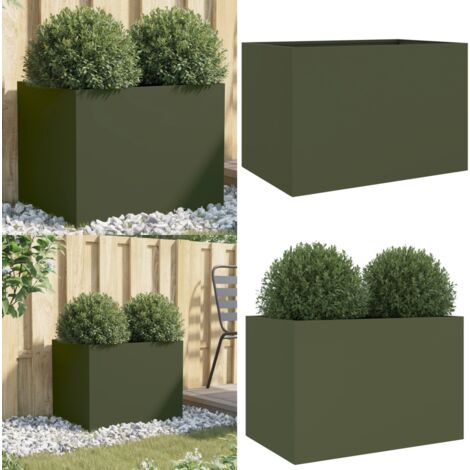 Pflanzkübel Olivgrün 62x47x46 cm Stahl - Pflanzkübel - Hochbeet - Stahltank - Gartendeko - Grünpflanzen - Home & Living