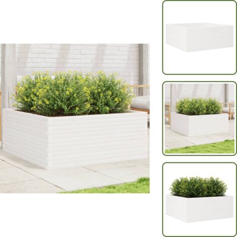 Pflanzkübel Weiß 110x110x46 cm Massivholz Kiefer - Holzpflanze - Hochbeet - Blumengarten - Gartendekoration - Pflanzkübel Weiß