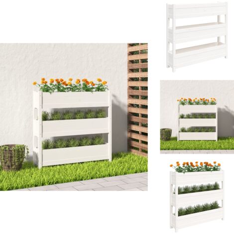 Pflanzkübel Weiß 112x25x104,5 cm Massivholz Kiefer - Holzpflanze - Hochbeet - Kübelpflanzen - Balkonbegrünung - Gartendekoration