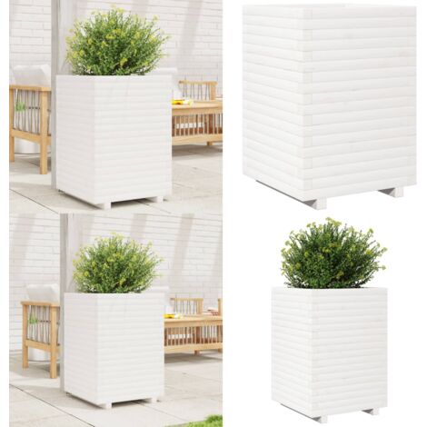 Pflanzkübel Weiß 50x50x72 cm Massivholz Kiefer - Kiefernholzkübel - Holzpflanzetopf - Balkonpflanzenbehälter - Gartendeko - Blumentopfe Weiß - Home & Living