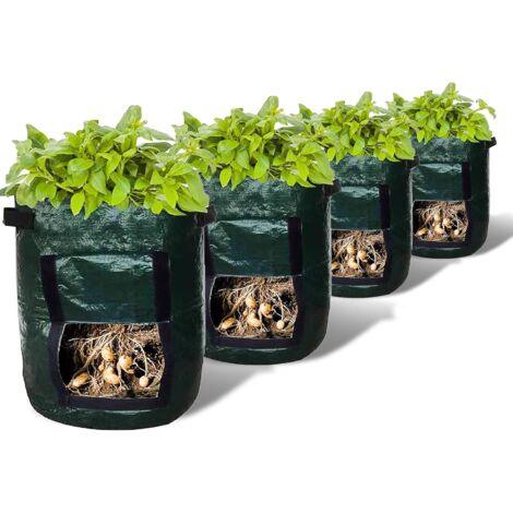 Pflanzsäcke für den Garten – 4er-Set – Klappdeckelsäcke für Karotten, Tomaten, Zwiebeln, Kartoffeln, robuste und umweltfreundliche Stofftöpfe
