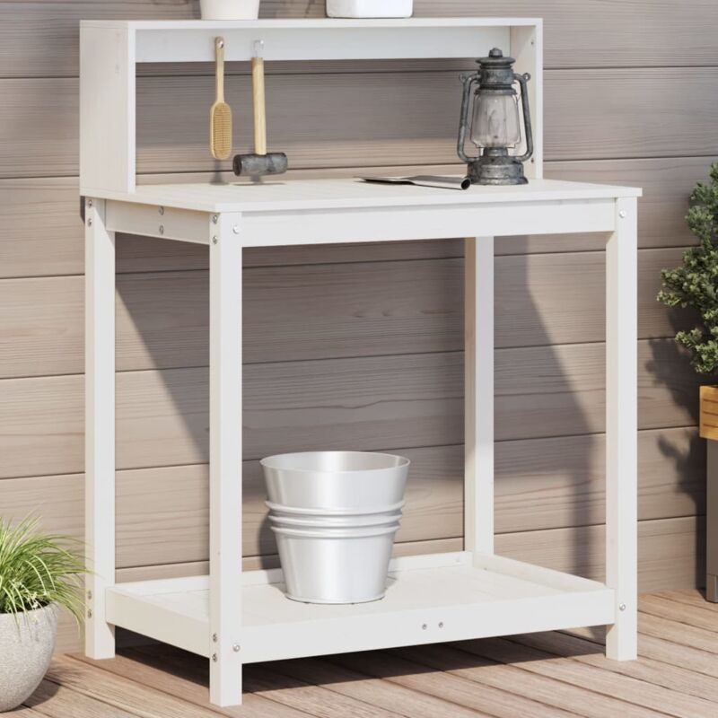 Pflanztisch Mit Ablagen Weiß 82, 5x50x109, 5 Cm Massivholz Kiefer - Vidaxl