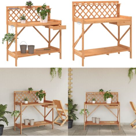 Pflanztisch mit Rankgitter Braun Massivholz Tanne - Pflanzenständer - Holzregal - Blumenschrank - Balkonmöbeln - Gartenmöbel - Home & Living