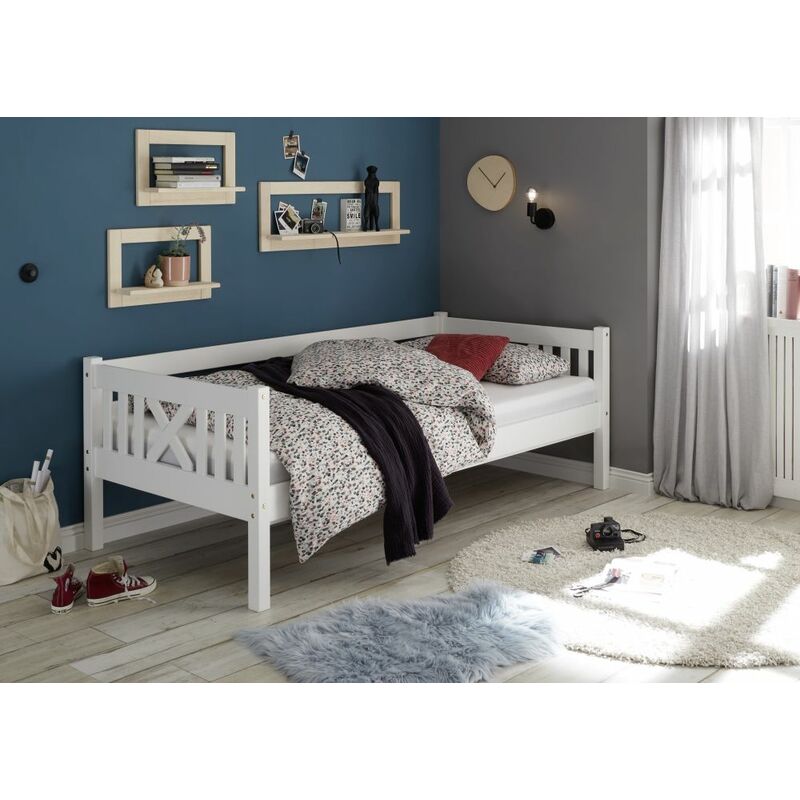 Pfostenbett Trevi 90*200 cm Kiefer massiv weiß Bett ohne Matratze & Lattenrost