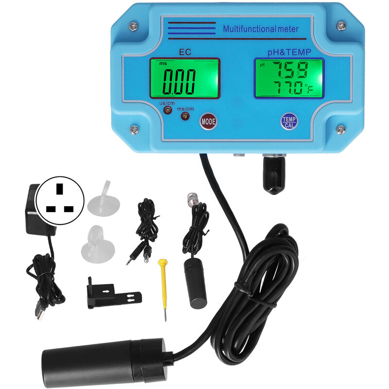 Jeffergarden - ph ec Température Compteur dc 6V Haute Précision Portable lcd Hydroponique Moniteur Multifonctionnel TesterUK Plug 220V