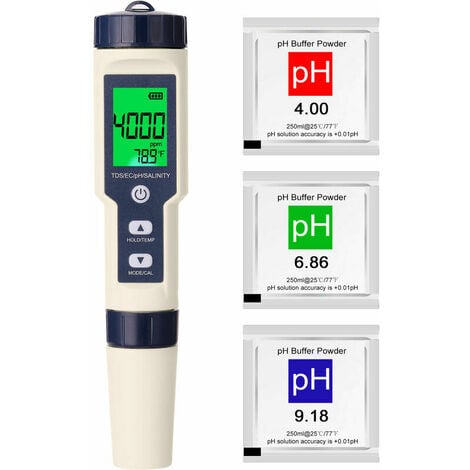 PH Meter Professional Multifunctional Tester 5 in 1 Digital Multifunctional Tester PH/EC/TDS/Salinity/Thermometer Water Quality Tester Ph Meter