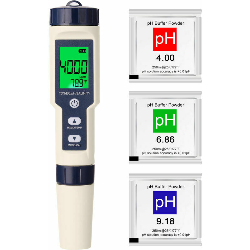 Ph Meter Professional Multifunctional Tester 5 in 1 Digital Multifunctional Tester PH/EC/TDS/Salinity/Thermometer Water Quality Tester Ph Meter