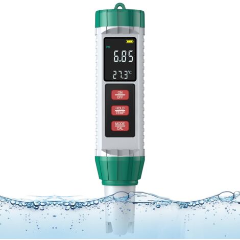 pH Metre(± 0.01), 5-en-1 PH, TDS, EC, Salinité, Thermomètre, Haute Précision Testeur pH Piscine avec Écran LED Rétroéclairé et Compensation de la Température, pour Eau Potable/Piscine, Verte