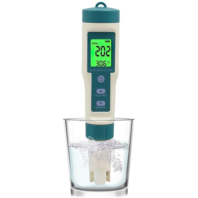 Ph Mètre électronique Piscine 8 en 1,Testeur PH/TDS/SALT/SG/ORP/EC/TEMP/H2,Testeur de qualité de l'eau pour pour Eau Piscine, Spa, Aquarium, Eau