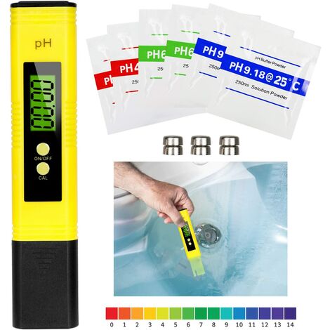 Testeur de pH Acidomètre étanche portable Plage de mesure de 0,00-14,00 testeur numérique de pH de résolution 0,01 Grand écran LCD 