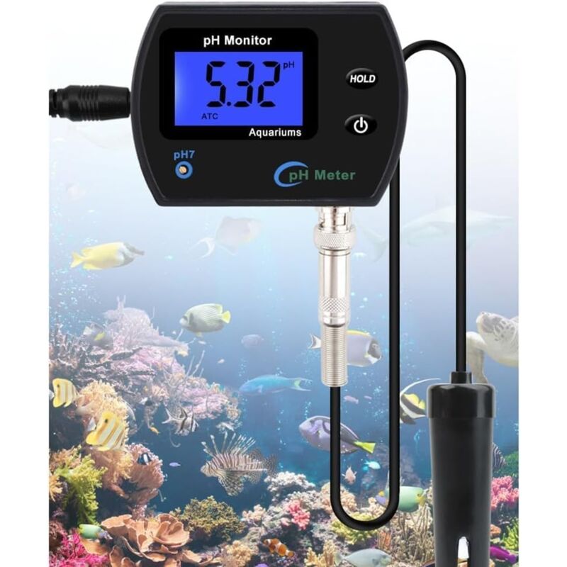 pH-mètre - pH-mètre Moniteur de qualité de l'eau testeur écran LCD sonde d'interface BNC pour Aquariums, Culture hydroponique