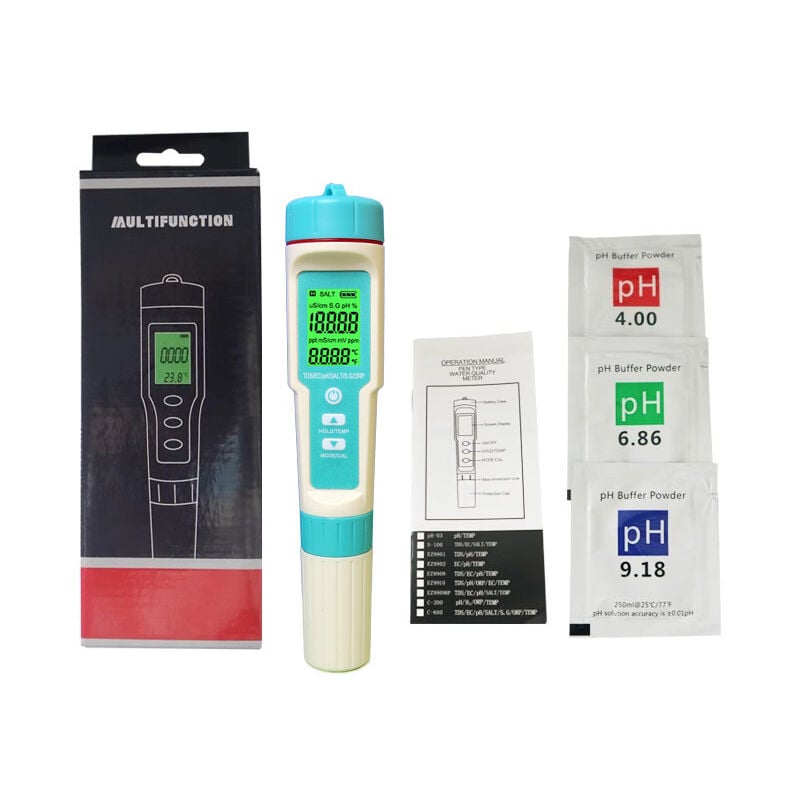 PH mètre TDS mètre 7 en 1 testeur de qualité de l'eau PH/TDS/EC/ORP/SG/salinité/H2/compteur de température, précis et fiable, utilisé pour les