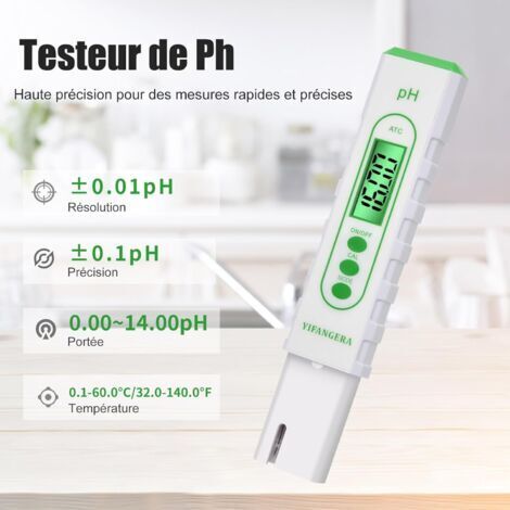 pH-mètre, testeur de pH, précision 0,01, pH-mètre électronique de haute précision avec fonction de compensation automatique de température.