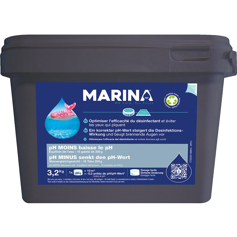 PH moins galets pré-dosés pour 10 m³ 3,2 kg Marina