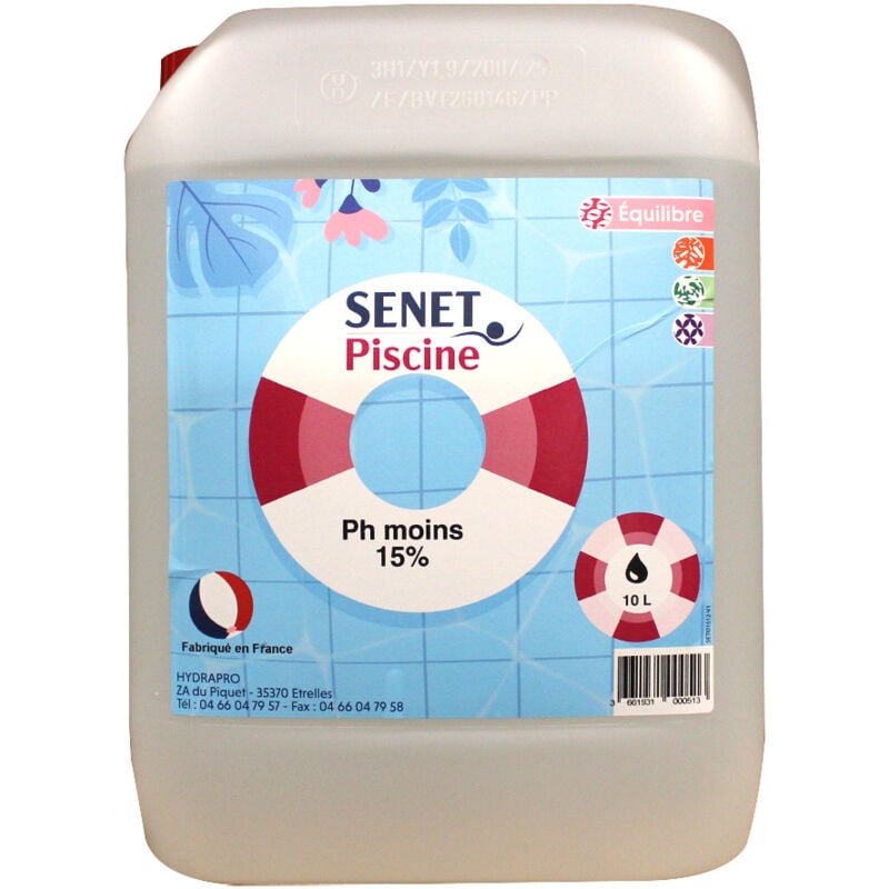 Hydrapro - Ph moins liquide 15%, diminution du Ph - Bidon de 10L - senet Piscine