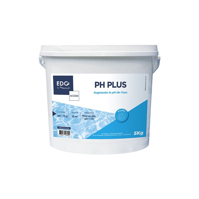 Ph Plus Piscine - Augmente le pH- Améliore le Confort de Baignade et la Qualité de l'Eau - Haute Concentration - Poudre - Seau 5kg - Gamme Traitement