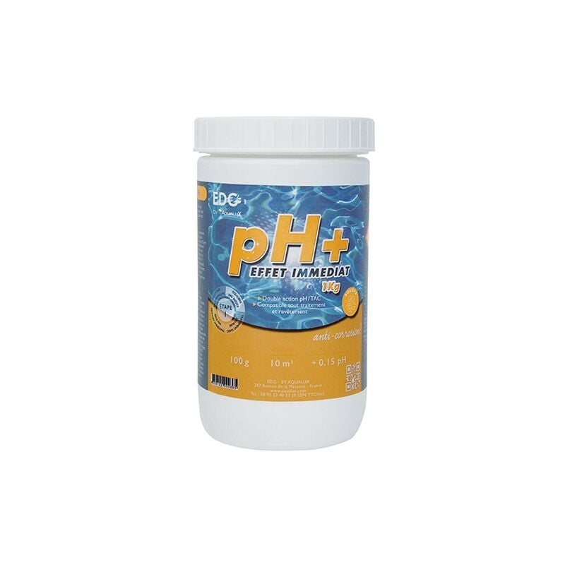 Edenea - pH + Plus Poudre Piscine - Boite 1 kg - Equilibre l'eau - Spécial Piscine et Spa - Améliore Le Confort de Baignade et la Qualité de l'eau