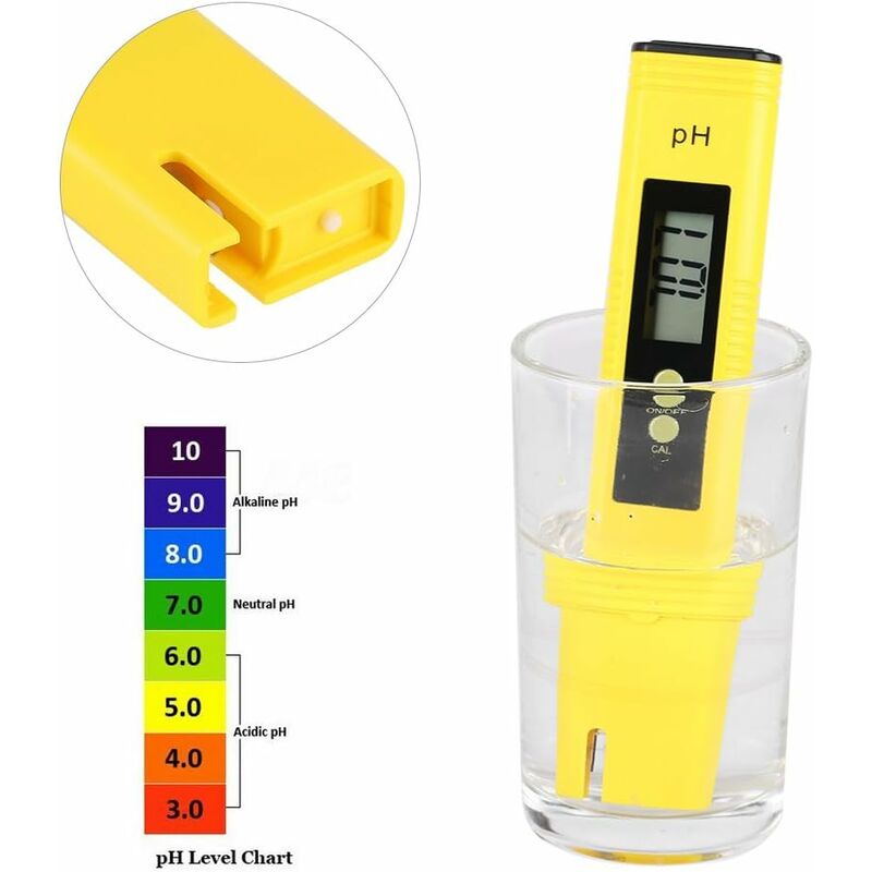 Ph Stylo de mesure numérique avec écran lcd numérique 0,00-14,00 Plage de mesure 0,01 pH pour aquarium, eau de piscine