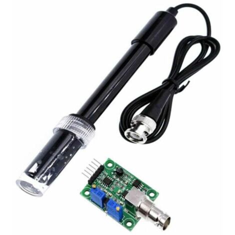Ph0-14 Werterkennungssensormodul + BNC-Ph-Elektrodensonde mit Kabel, Ph-Wert-Detektor für Aquarien, Hydrokultur, Labor, Schwarz
